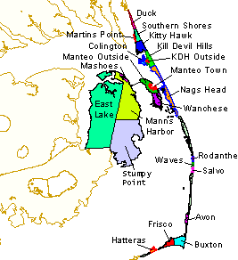 map of the towns on the outer banks - obx